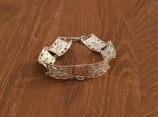 Squared Flower Sterling Silver Filigree Bracelet