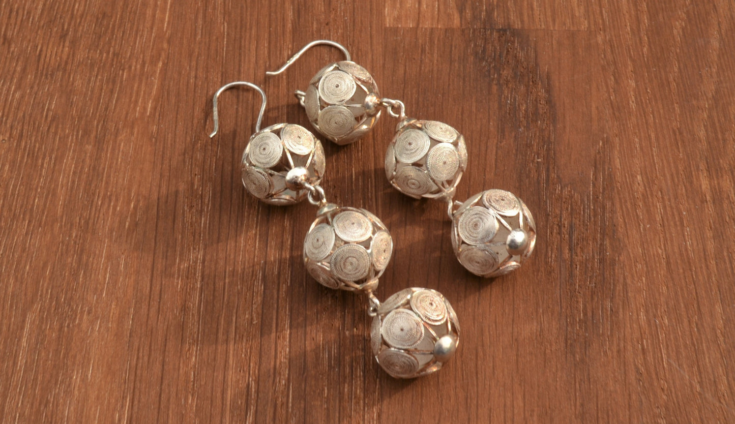 Sterling Silver Large Sphere Filigree Earrings