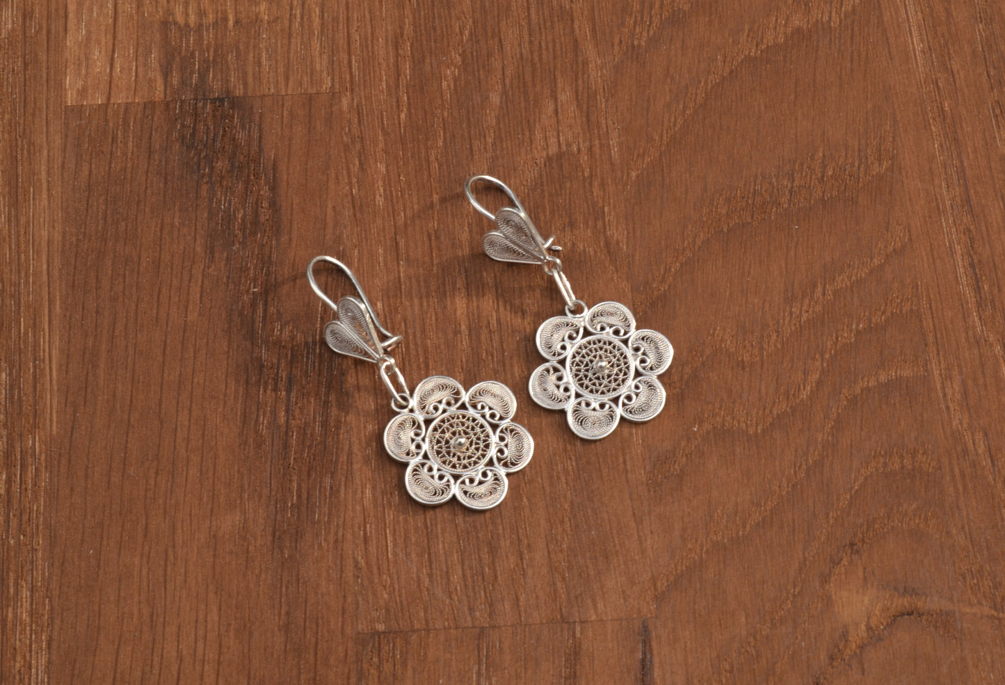 Sterling Silver Heart and Flower Filigree Earring