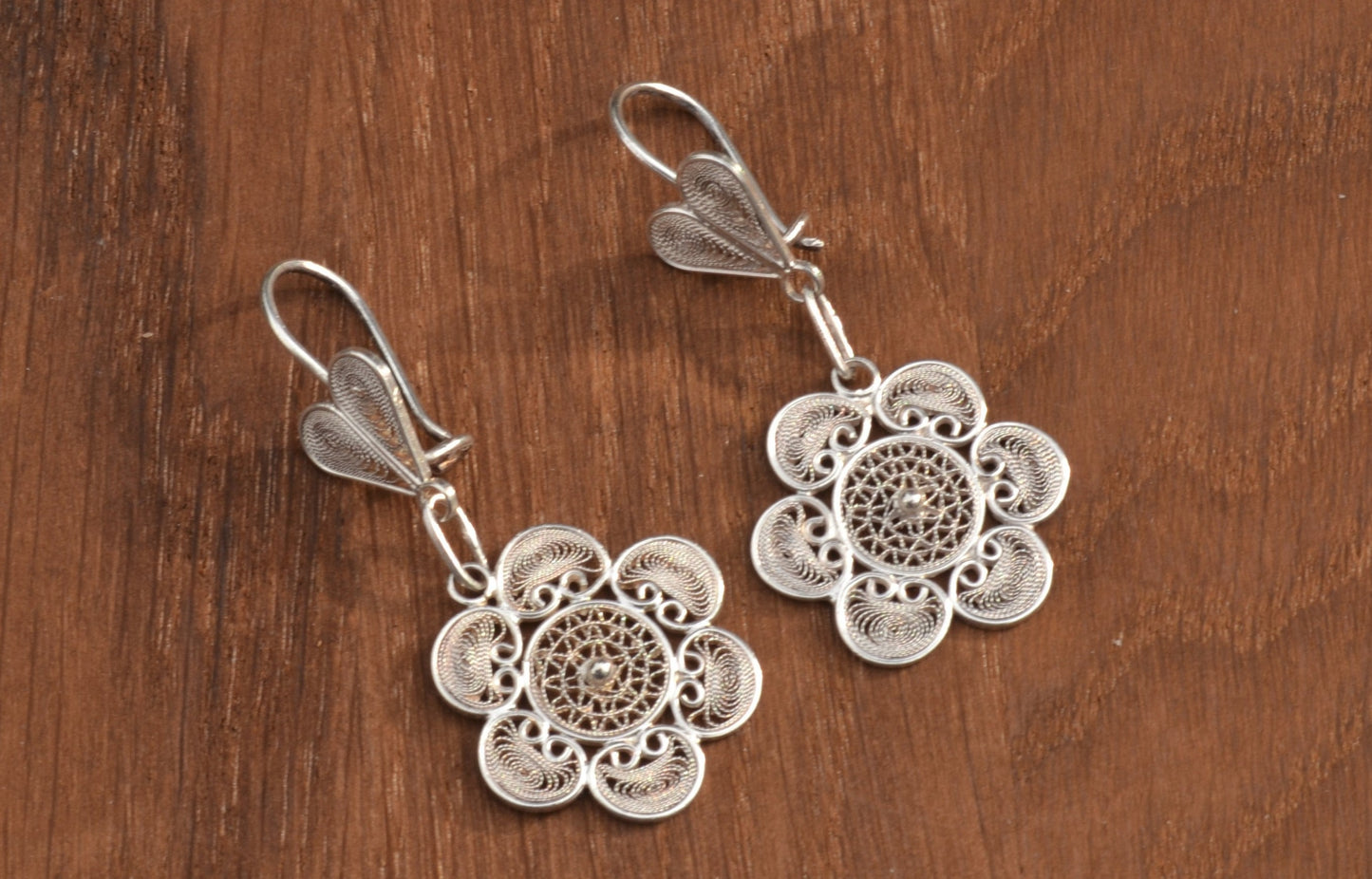 Sterling Silver Heart and Flower Filigree Earring