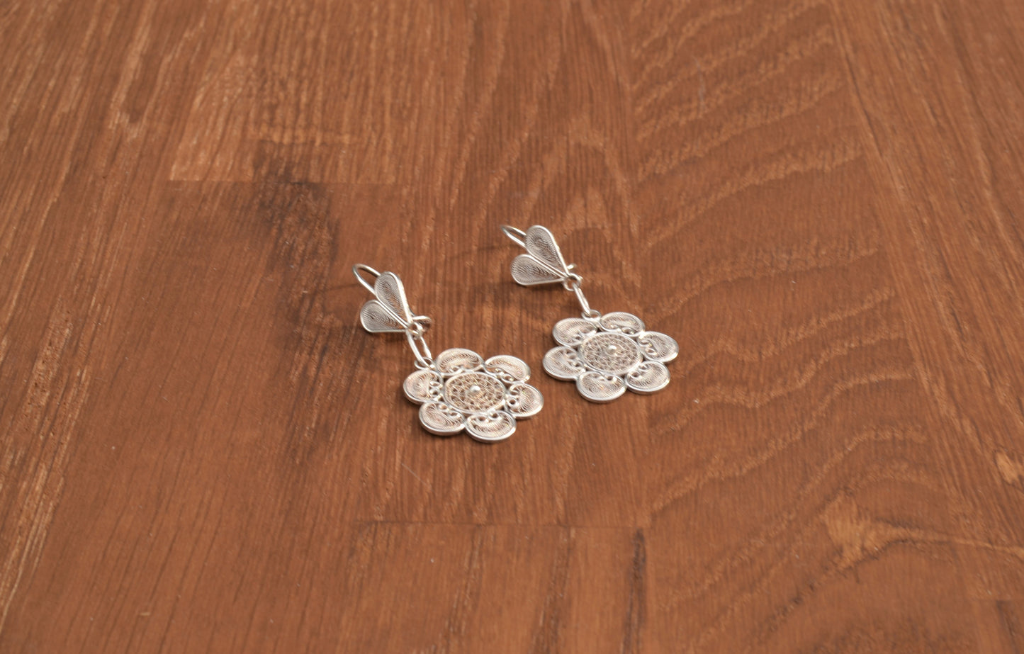 Sterling Silver Heart and Flower Filigree Earring