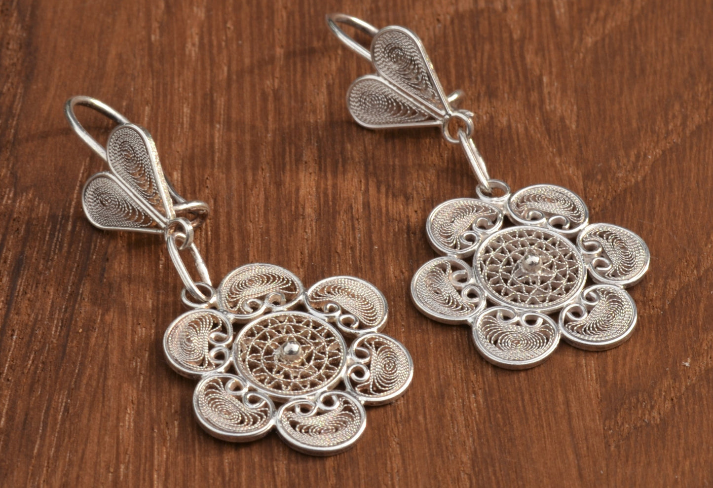 Sterling Silver Heart and Flower Filigree Earring