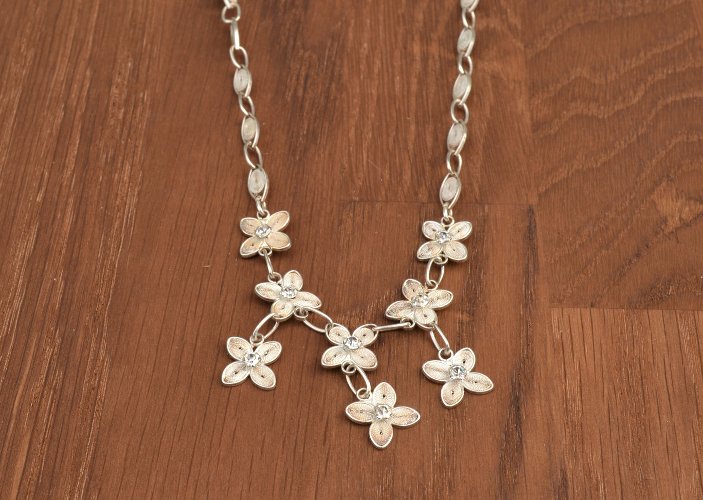 Sterling Silver Flower Pattern Filigree Necklace