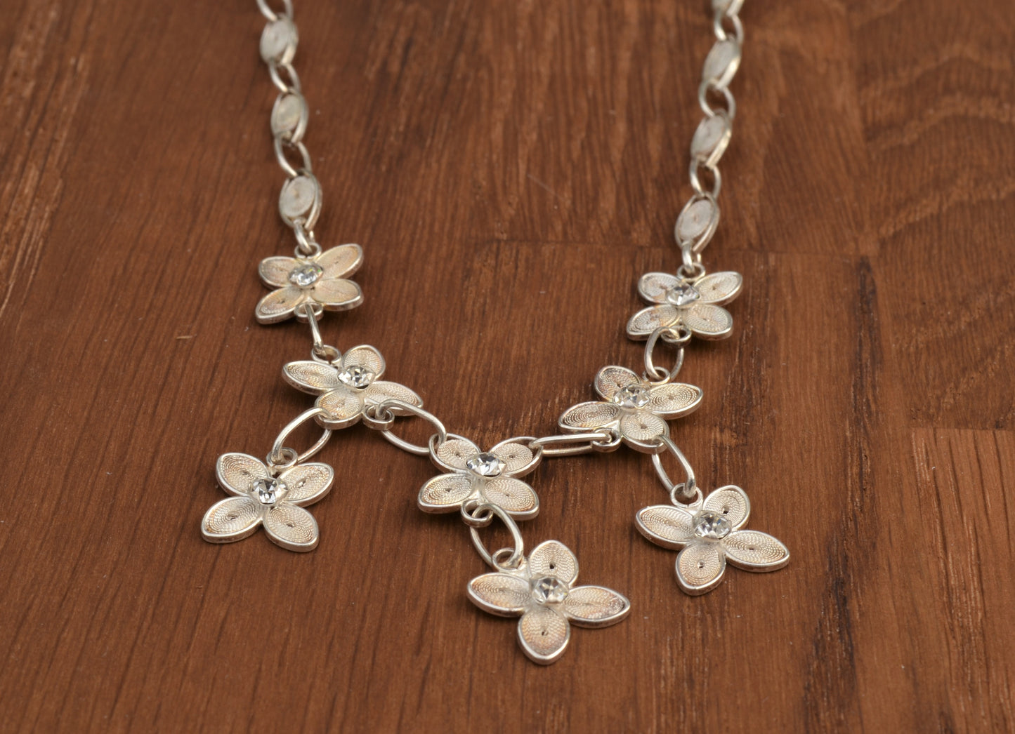 Sterling Silver Flower Pattern Filigree Necklace